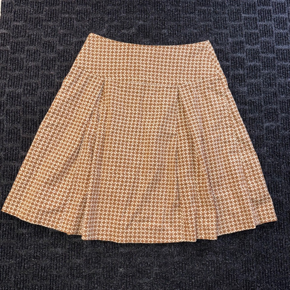 J.McLaughlin Lord & Taylor Brown Geometric Print Pleated A-Line Skirt Womens 4 - Picture 7 of 10